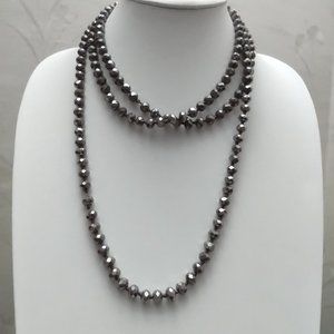 Tawny Brown AB Faceted Glass Bead Long Strand Necklace 62 Inches